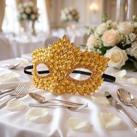 Masque Demi-Visage Doré Scintillant pour Femmes, Matériau Plastique Léger avec Strass en Cristal, pour Fête d'Halloween