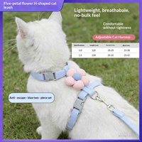 Harness Kucing Desain Bunga Lima Kelopak Lucu, Tali Pengikat Anti Lepas untuk Jalan-Jalan, Tali Dada Kecil, Bahan Poliester, Perlengkapan Hewan Peliharaan