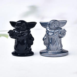 Sculture in Cristallo di Ossidiana Nera Naturale <span class=keywords><strong>Baby</strong></span> <span class=keywords><strong>Yoda</strong></span> in Vendita - Product Image 1