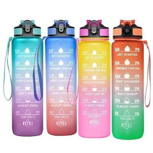 32oz Plastic Sport Gym Bottle Bpa Free Flip <b>Top</b> Cover Drink Water Bottle With Time Marker Straw Strainer - Product Image 2