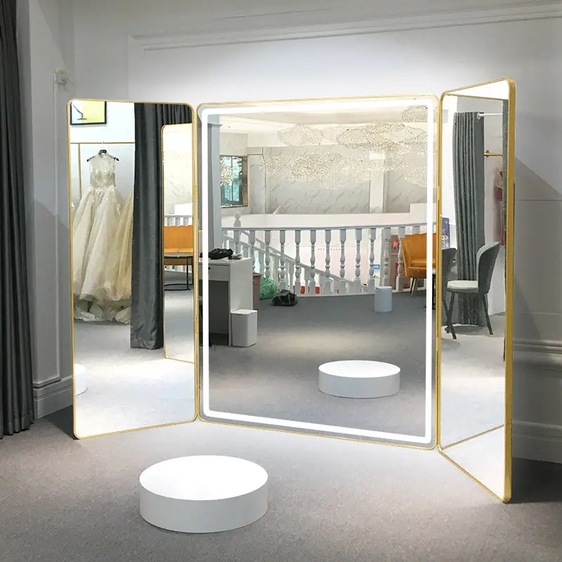 Свадебный магазин светодиодное трехстороннее платье-зеркало для зала, умное напольное красивое зеркало в полный рост