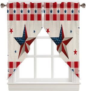 Tende a strati e mantovane con motivo a stella patriottica 'Let Freedom Ring' per il Giorno dell'Indipendenza, decorazioni per finestre e cucina - Product Image 6