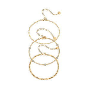 PAVOI-Lot de 5 bracelets empilables en acier inoxydable plaqué or 18 carats pour femmes, corde serpent Figaro en perles - Product Image 1