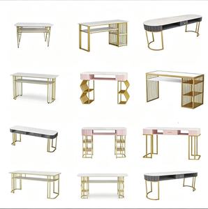 Juego de mesa y taburete de lujo para salón de uñas, de mármol de alta gama, personalizado de fábrica, para dos personas - Product Image 1