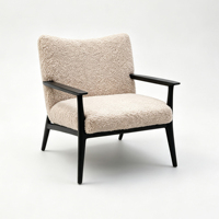 Fauteuil d'appoint moderne en tissu bouclé Teddy avec structure en bois massif noir pour salon