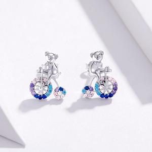 Sce667 thời trang gấu xe đạp pha lê Stud bông tai với Zircon đá cầu vồng đồ trang sức cho trẻ em gái và phụ nữ - Product Image 2