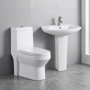 Toilette monobloc ronde en céramique de couleur blanche de luxe et piédestal de lavabo assorti pour hôtels 5 étoiles - Product Image 4