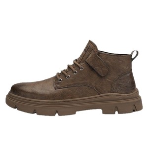 Bottes Martin pour hommes, hauteur de la cheville, bout rond, dessus en cuir, semelle extérieure en caoutchouc, à lacets, antidérapantes, couleur unie, usage décontracté - Product Image 5