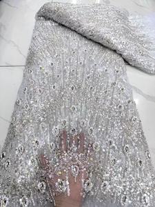 Malla de encaje de lujo K/C con plumas de pavo real y pedrería, tul con lentejuelas completas para vestido de novia o banquete en Dubái - Product Image 4