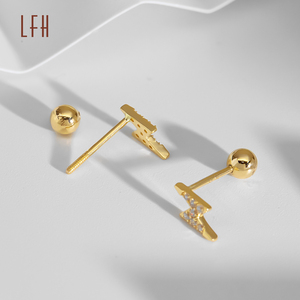 18K vàng thật sét Bông tai Cubic Zirconia phẳng trở lại vít trở lại Tai xuyên 18K vàng nguyên chất Stud Bông tai - Product Image 5