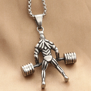 Pendentif haltère en acier inoxydable Yunnique pour homme, breloque fitness, thème rétro, cadeau bijoux - Product Image 2