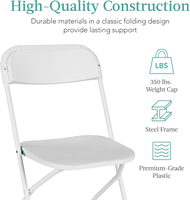 Chaise de jardin pliable en plastique, durable, imperméable, écologique, capacité de charge de 800 lb, confortable, empilable et portable, vente en gros