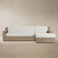 Chaise longue d'extérieur modulable en teck massif, faite à la main, avec accoudoir droit, cadre ouvert, assise profonde, dossier lesté, séchage rapide, avec base en boîte