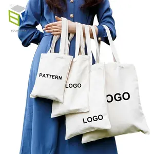 Bolsas de comestibles de lona para mujer de alta resistencia BLY, bolso de mano con logotipo de algodón Extra grande con bolsillo y cremallera con logotipo impreso personalizado