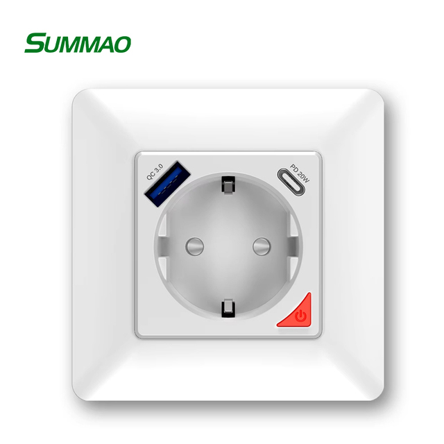 SUMMAO 16A Tuya Wifi Smart USB+Type-C Socket 20W European Standard Remote Timing Remote Control Extension Socket IP55 Level