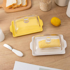 Pot à beurre en céramique avec couvercle, carré, blanc, récipient de stockage alimentaire pour la cuisine - Product Image 1