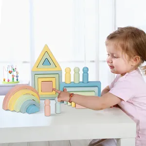 Regenboog Bouwstenen Montessori Vroege Educatie 5 Kleur Tunnel Assemblage Puzzel Speelgoed Set Grafisch Cognitief Speelgoed