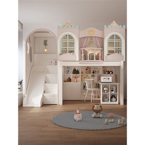 <span class=keywords><strong>Lit</strong></span> mezzanine en bois massif de style princesse JS Luxury pour chambre de filles avec escalier de rangement et bibliothèque - Product Image 2