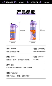 Bottiglia d'Acqua Sportiva Portatile in Plastica Tritan Senza BPA con Tappo Flip-Top - Product Image 6