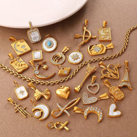 Pendentif Breloque Étoile Lune Croix en Acier Inoxydable Plaqué Or 18K, Étanche, pour Fabrication de Bijoux Fantaisie, Vente en Gros