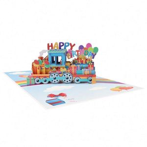 Tarjeta de Regalo Creativa 3D Hecha a Mano con Diseño de Arcoíris y Tren de Cumpleaños - Product Image 2