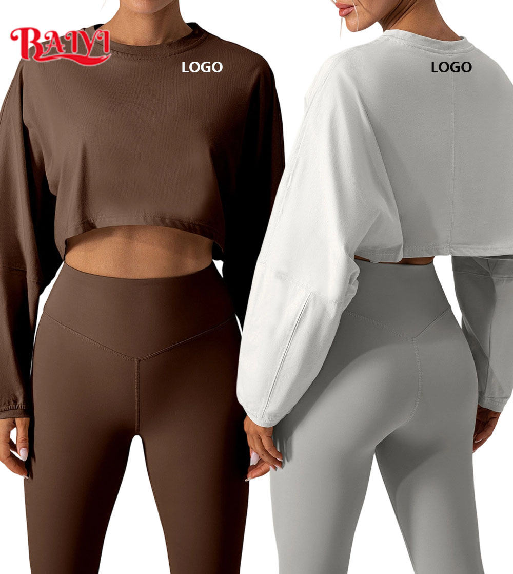 Custom logo Sports Women's Shirts Yoga Tops Sweat-Wicking Breathable Running Tops Loose Long Sleeve Women's Yoga Sports Crop Top