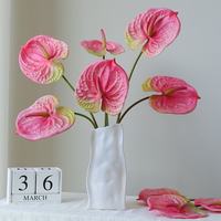 Pasokan Grosir Bunga Anthurium Buatan Warna Hijau Gradasi, Batang Panjang 62cm, Bunga Lily Flamingo Imitasi untuk Dekorasi Rumah, Hotel, Acara, Grosir