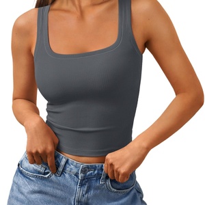Wholesale Women's Summer Athletic Square Neck Cropped Ribbed Tank Tops Sleeveless Workout <b>Camisole</b> for Gym & Yoga - Product Image 5