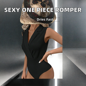 Body Negro sin Mangas para Mujer, Escote en V Profundo, Mono de Una Pieza, Ajustado, para Fiesta o Club, Precio al por Mayor, OEM, Precio Económico - Product Image 2