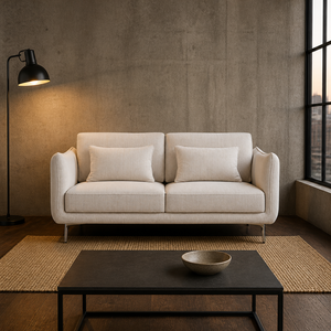 Canapé 2 places en tissu avec accoudoirs ouverts évasés, coussin de dossier amovible, pieds métalliques fins – Idéal pour salon moderne, hôtel, villa - Product Image 1