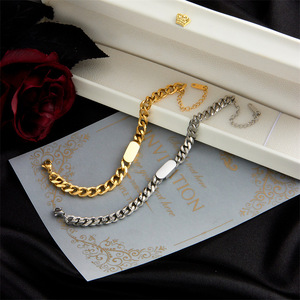 Gold Titanium Steel Chunky Necklace And <b>Bracelet</b> <b>Set</b> Unisex Hip Hop Jewelry Gift For Men And Women - Product Image 2