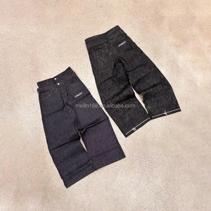 Jean baggy pour homme en denim japonais brut avec double taille et fermeture éclair au bas, design personnalisé - Product Image 1