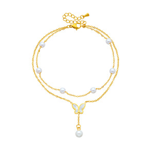Fashionable Multi Layer Pearl Butterfly Tassel Chain Stainless Steel Anklet For Women Party Jewelry Gold Color - Product Image 5