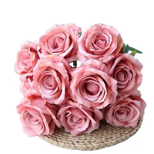 Arbusto de rosa artificial decorativo 10 cabeças, para decoração de casamento