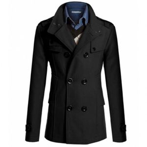 Manteau en laine pour hommes européens et américains, manteau en laine à double boutonnage de longueur moyenne, coupe slim, manteau tendance pour hommes - Product Image 4