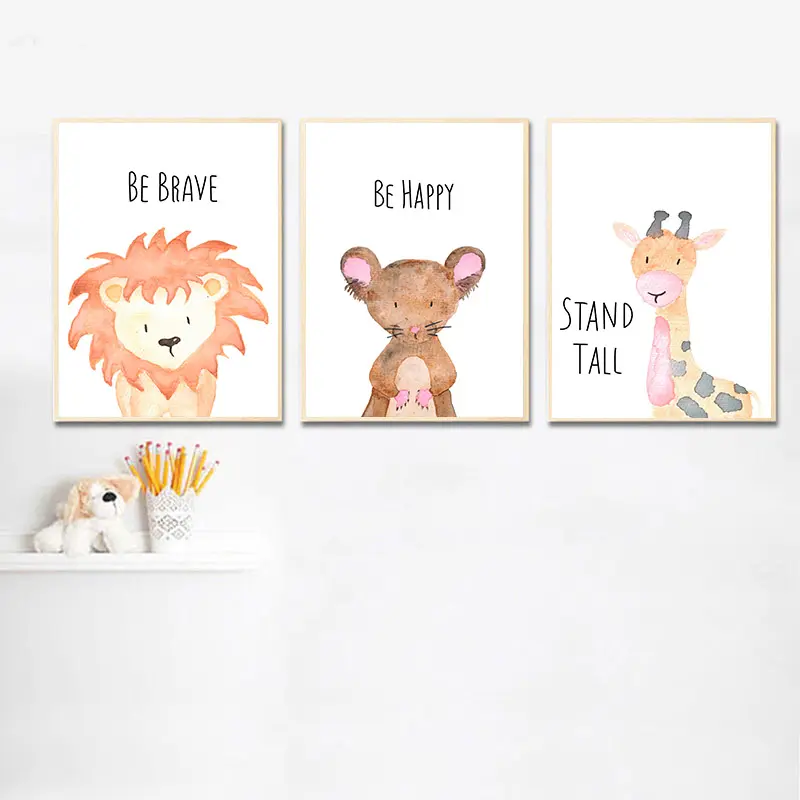 Baby Nursery Canvas framed wall art Woodland Animal Lion Elephant Nordic Kid Decoration Picture Painting Child Room Decor