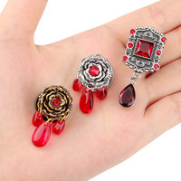 Lingchee Jauges d'oreille en acier inoxydable Red Gem Dangle Plugs Tunnels Vis Back Rose Flower Expander