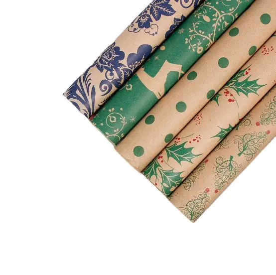 Wholesale Double-sided printing Christmas wrapping paper kraft paper gift packing paper gift store supplies