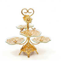 Luxe Arabische stijl verguld metalen glazen dienblad voor snacks, gedroogd fruit, taart, Ramadan decoratie, voedselbewaarbak