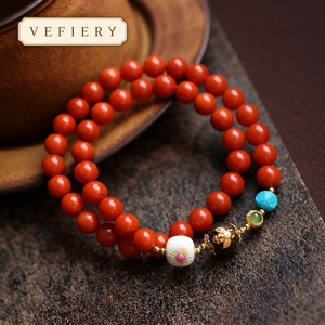 Natural Red Agate Turquoise Mixed Beaded Stretch <b>Bracelet</b> with White Carved Accent <b>for</b> <b>Women</b> Jewelry Wholesale - Product Image 4