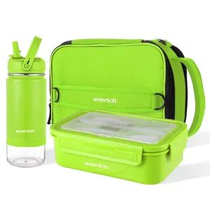 Everich Custom Microwaveable Leak Proof Children Plastic Lunch Box with Water Bottle and Bag Sets with Knife Folk Kids School