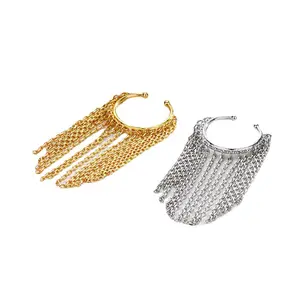 ANENJERY 1 Piece Golden Silver Color Ear Cuff Party Jewelry Wholesale Long Earhook Tassel Earbone Clip Earrings