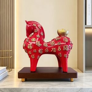 Nueva Escultura de Caballo de la Fortuna Rojo Estilo Chino, Estatua de Lingote Fu Dorado, Regalo de Inauguración de Casa para Sala de Estar - Product Image 4