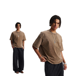 T-shirt ample à manches courtes 100 % coton de haute qualité, style vintage vieilli, effet délavé flocon de neige, personnalisable avec logo, basique - Product Image 5