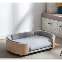 Canapé-lit pour animaux de compagnie en bois moderne, vente en gros du fabricant, avec coussin gris pour chats d'intérieur et petits chiens