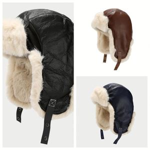 Leather Men Women Winter Trapper <b>Hat</b> Plush Thickened Warm Ear protection Custom Winter <b>Hats</b> - Product Image 2