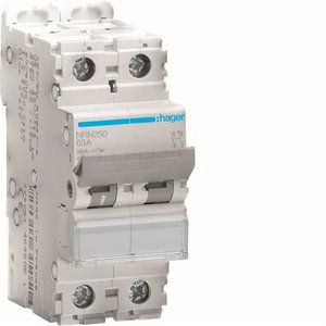 Interruttore Automatico Miniaturizzato Hager 63A 2P Curva C 15kA per Protezione Elettrica - Product Image 1