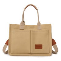 Sac fourre-tout portable en toile de couleur unie pour femme, avec fermeture éclair, style messager vintage, plusieurs poches, en polyester