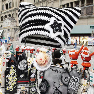 MADESHINE Y2K Hiver Jacquard Bonnet Chapeau Rayé Tricoté Étoile Croix Mignon Chat Oreille <span class=keywords><strong>Diable</strong></span> <span class=keywords><strong>Corne</strong></span> Chaud Crochet 3D Broderie Plage - Product Image 3