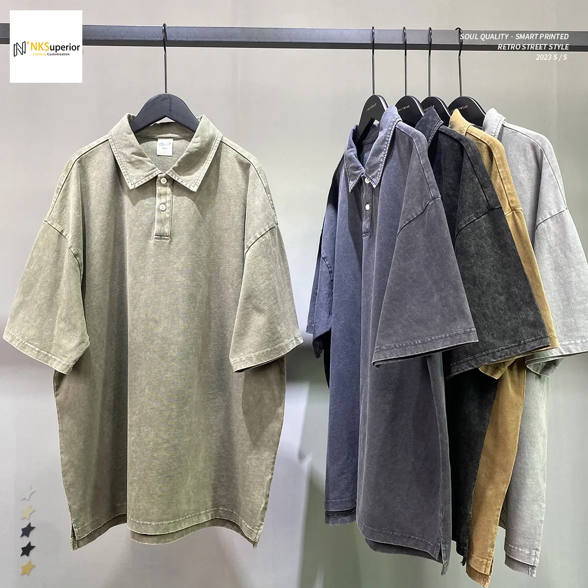 Batik Hochwertige 100% Baumwolle Stickerei Custom Polo T-Shirts Herren Shirt Acid Wash Custom Logo Vintage Golf Polo Shirt für Herren